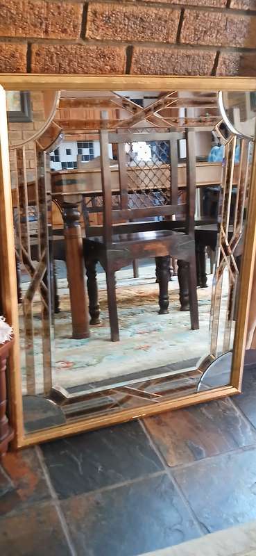 1960s Beveled mirror with wooden frame