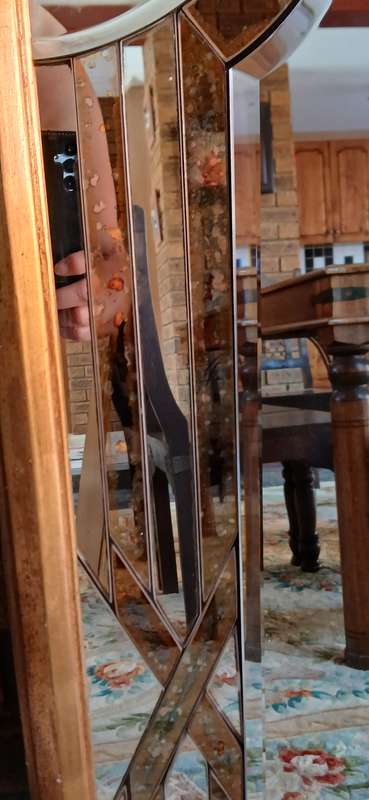 1960s Beveled mirror with wooden frame