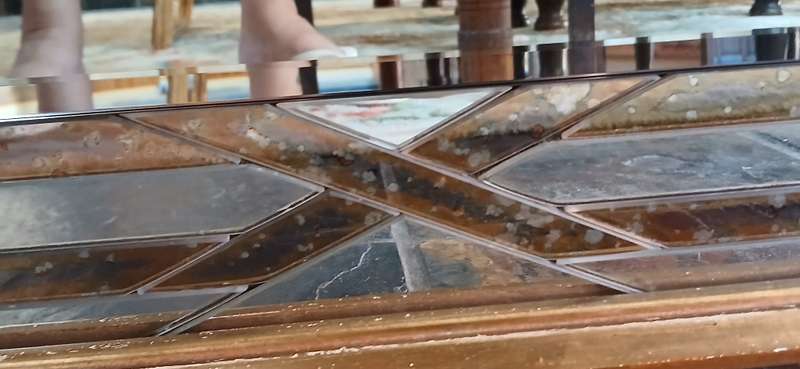 1960s Beveled mirror with wooden frame