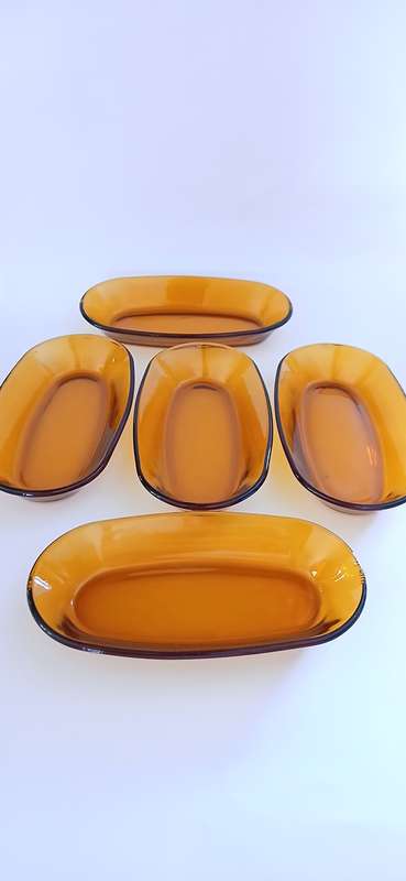 Vintage Duralex amber oblong bowls