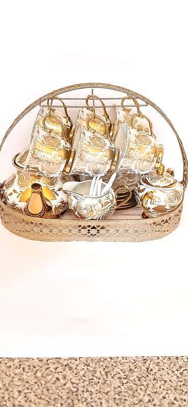 Unnamed white and gold tea set