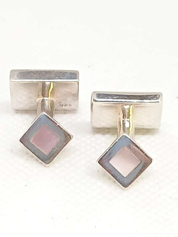 Sterling silver ladies cufflinks with mother of pearl