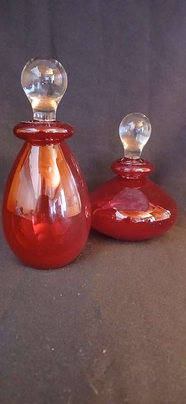 Vintage red hand blown perfume bottles