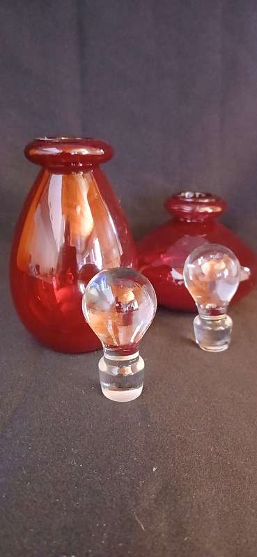 Vintage red hand blown perfume bottles