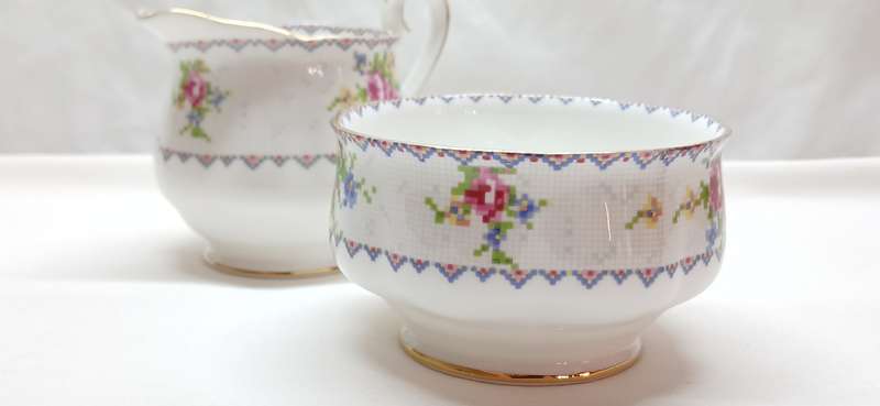 1940s Royal Albert 'Petit Point' sugar basin and milk jug
