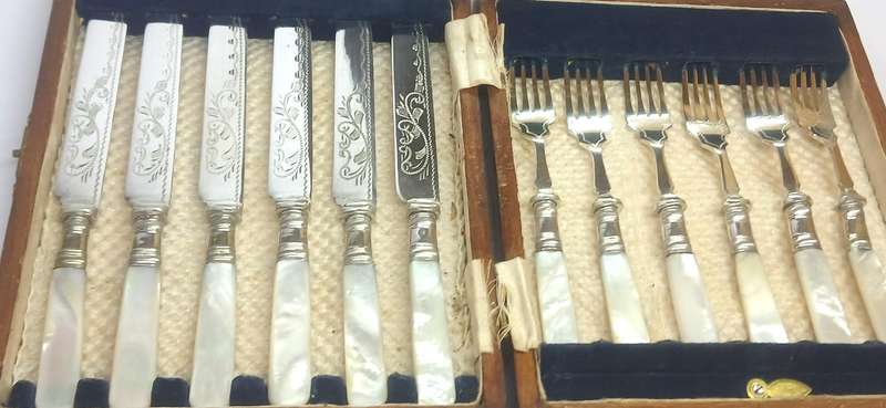 Antique silver plate dessert cutlery set