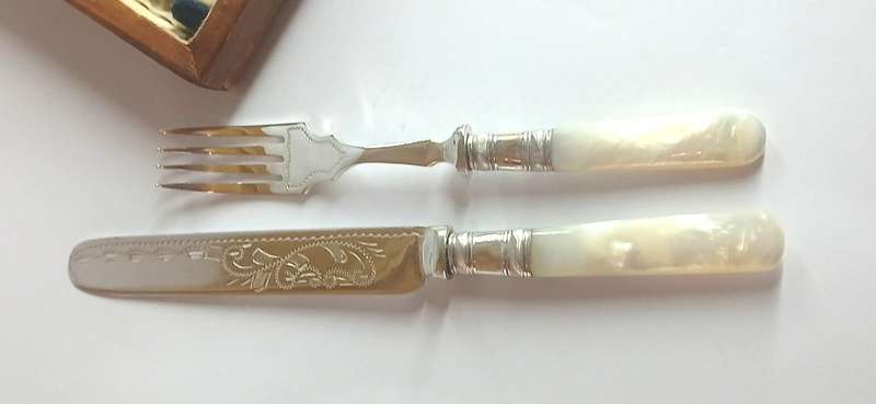 Antique silver plate dessert cutlery set