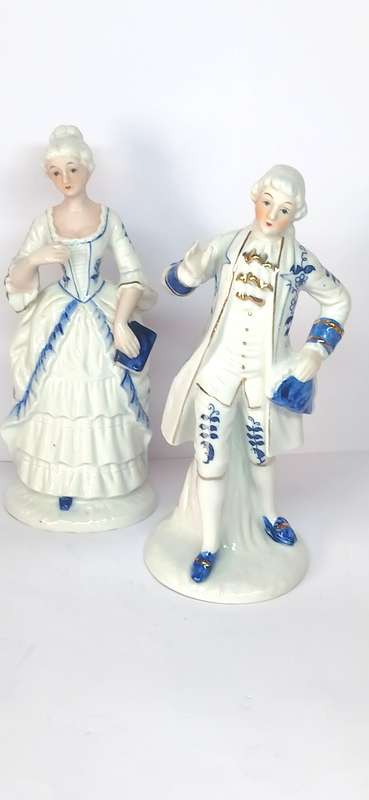 Vintage white and blue porcelain figurines