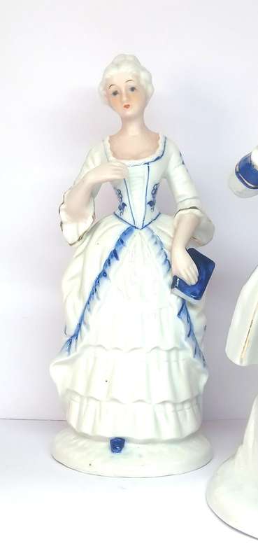 Vintage white and blue porcelain figurines