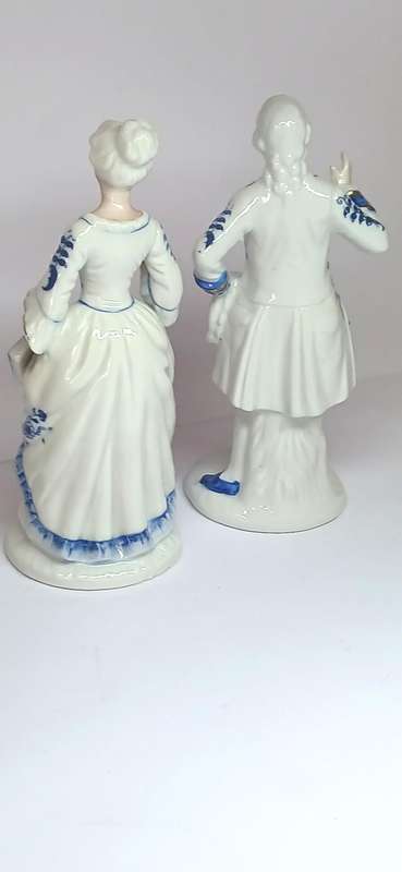 Vintage white and blue porcelain figurines
