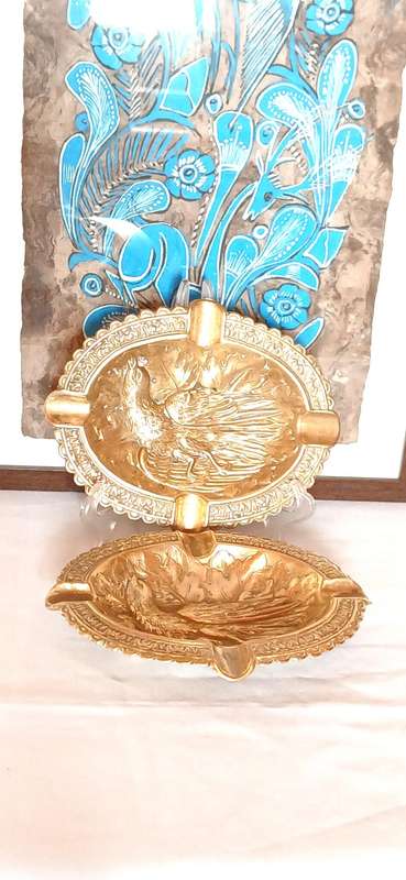 Vintage pair brass ashtrays