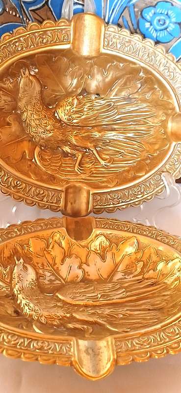 Vintage pair brass ashtrays