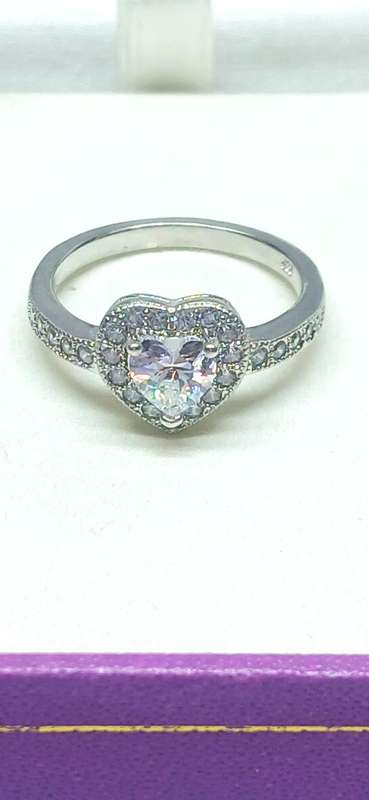 Sterling silver heart ring with cubic stones