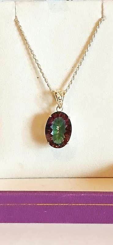 Sterling silver mystic topaz stone pendant on chain