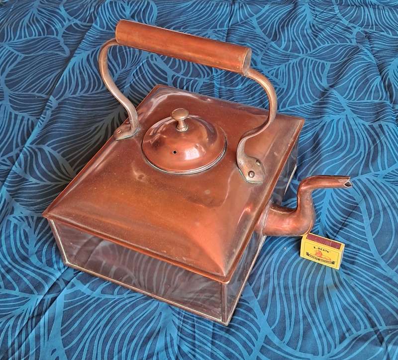 Large antique copper ship's kettle