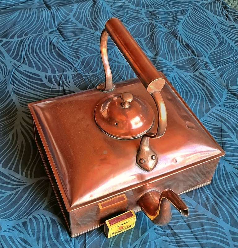 Large antique copper ship's kettle
