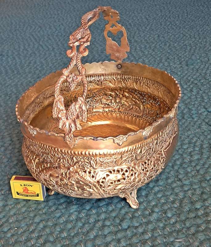 Vintage Indian brass flower basket
