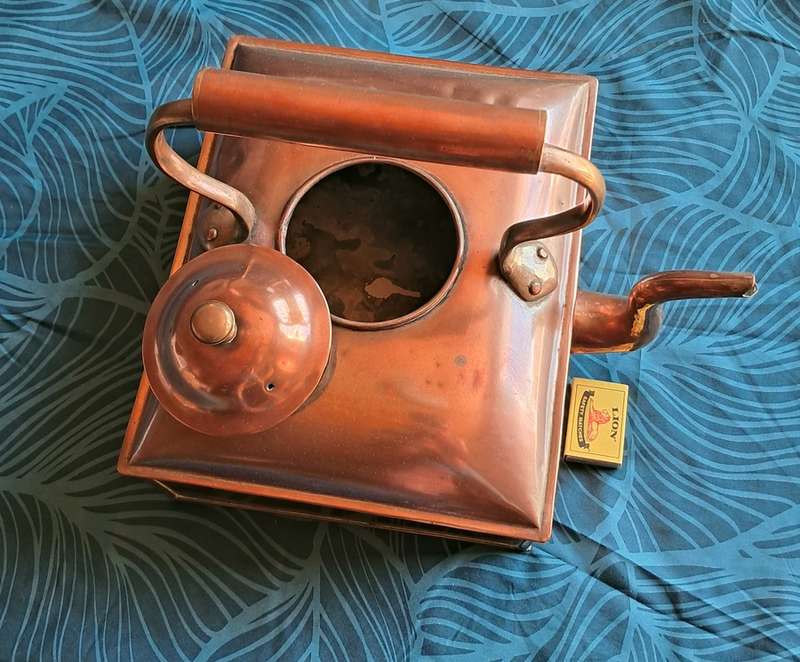 Large antique copper ship's kettle