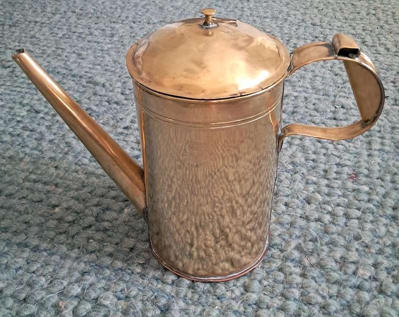J P van AS brass coffee pot and tessie