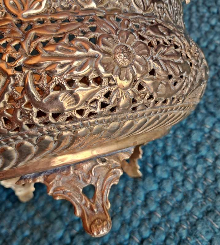 Vintage Indian brass flower basket