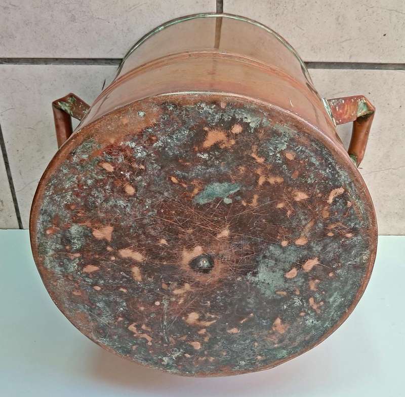 Large antique copper cauldron