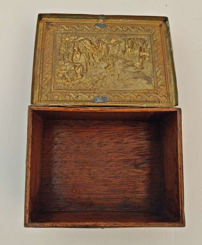 Antique brass and copper trinket box with stunning embossed designs
