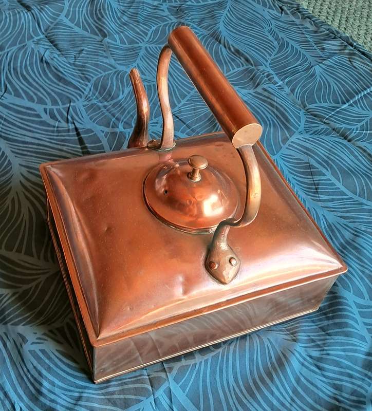 Large antique copper ship's kettle
