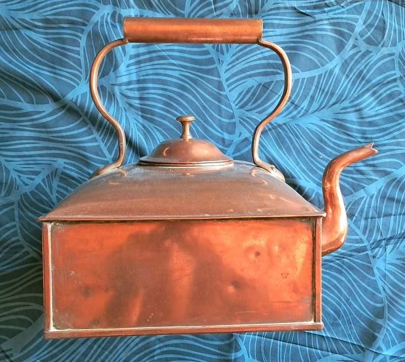 Large antique copper ship's kettle