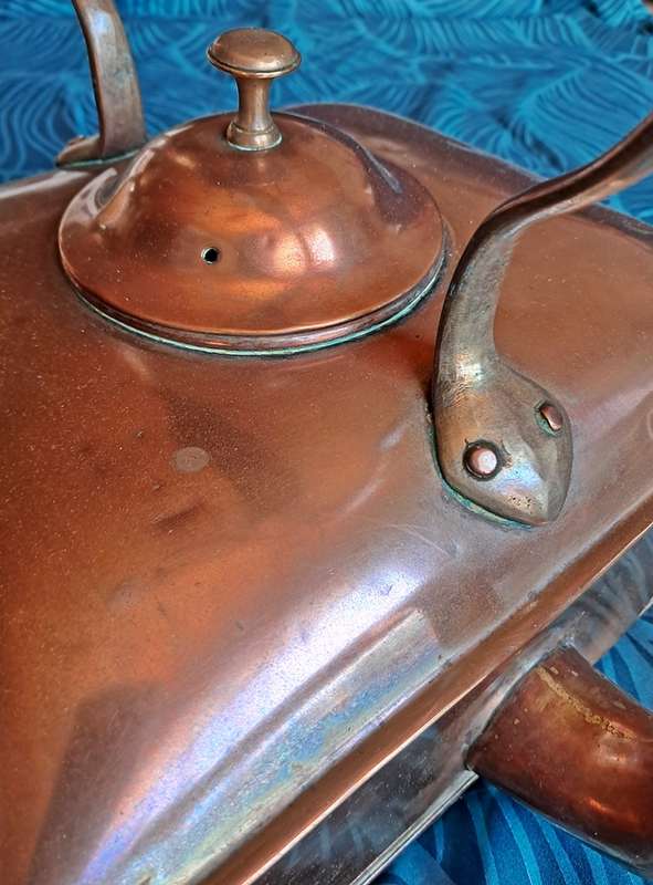 Large antique copper ship's kettle