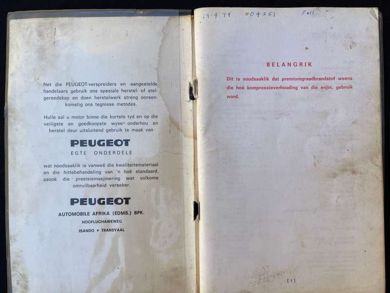 PEUGEOT 404, Station Wagon, Instuction book.
