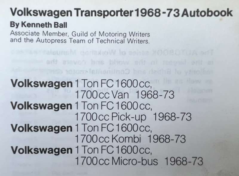 AUTOBOOKS 733. VW TRANSPORTER OWNERS WORKSHOP MANUAL,1968 - 73