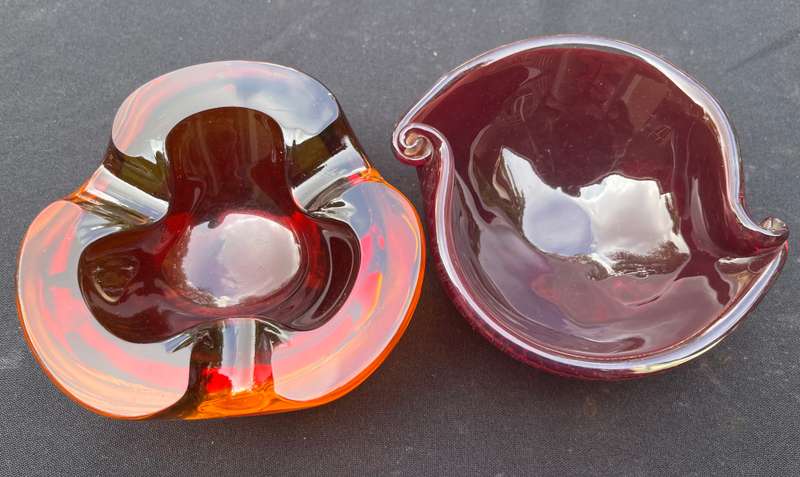 Ornamental heavy glass bowls.