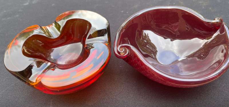 Ornamental heavy glass bowls.
