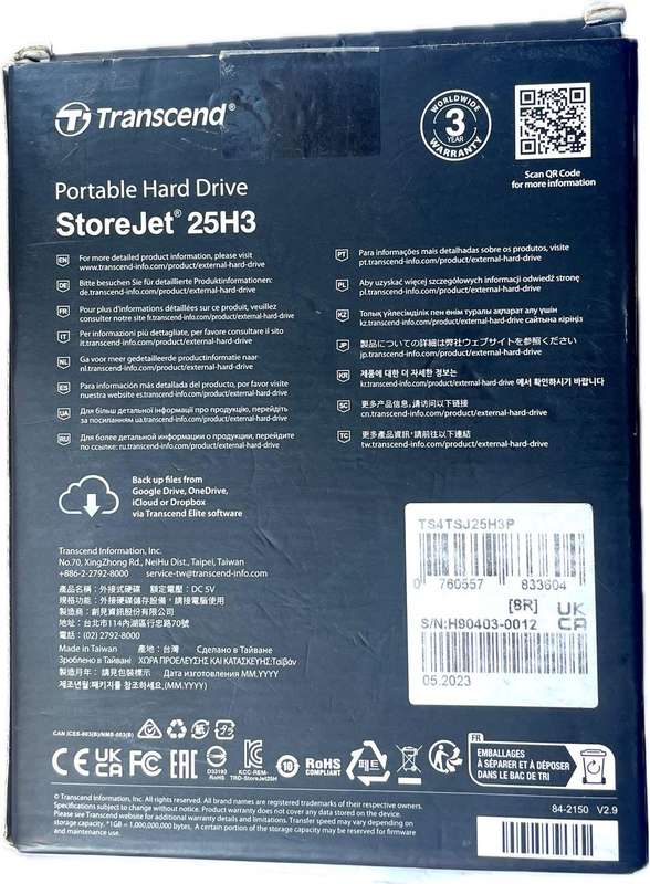 Transcend StoreJet 25H3 4TB External Hard Drive