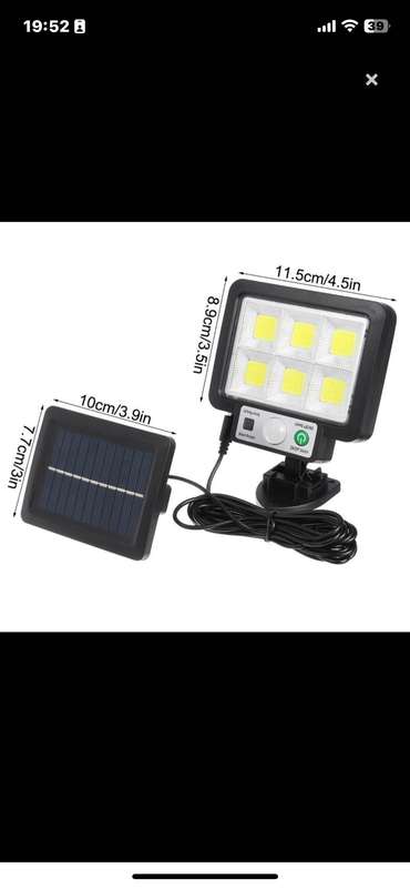 160 LED Bright COB White Solar LED Light With Split Solar Panel & Motion Sensor with Cable