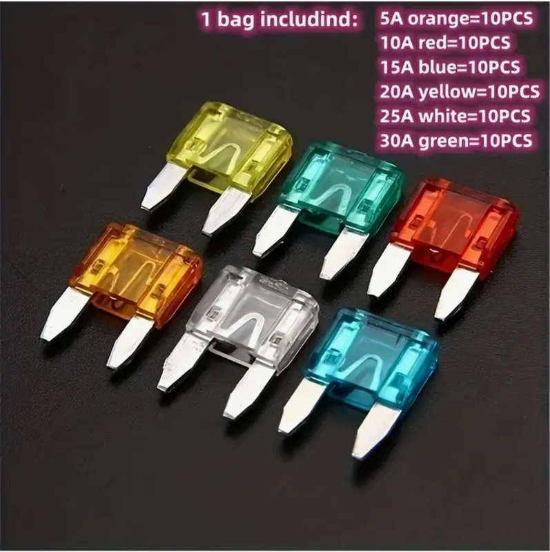 60pc Small Blade Fuse Kit for Vehicles  High-Quality Mini Blade Fuses for Car Electrical Systems