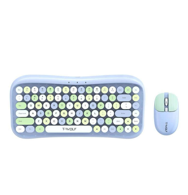 T-WOLF TF660 2.4G+5.0 Bluetooth Dual-Mode Retro Wireless Keyboard And Mouse Set(Blue)