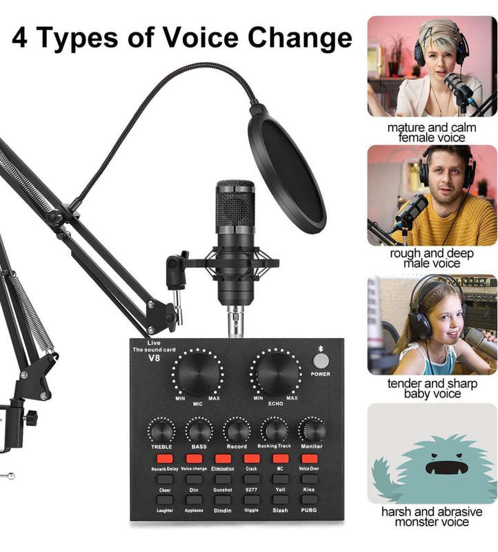 Endowl Professional Podcast Condenser Microphone With Sound Card Set Q-SK8