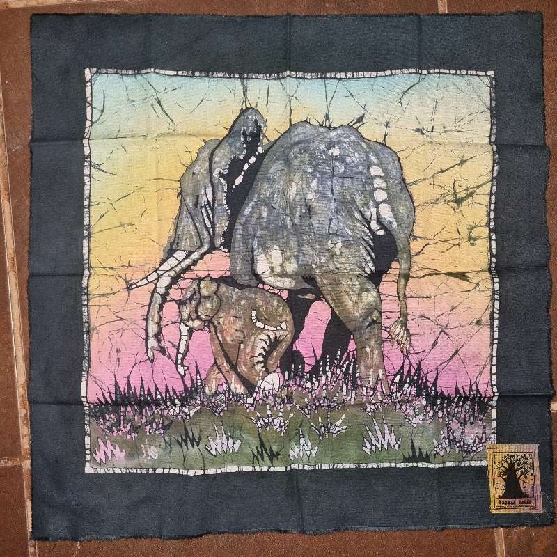 Baobab batik Cloth - Elephant detail - Handmade in the Kingdom of Swaziland - 58cm x 56cm