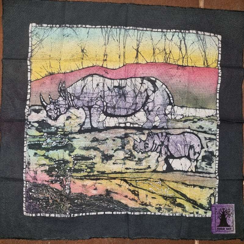 Baobab batik Cloth - Rhino detail - Handmade in the Kingdom of Swaziland - 58cm x 56cm