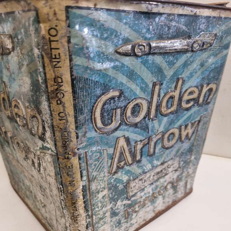 Large Vintage Golden Arrow Tabak / Tobacco Tin - 10LBS - 10 Pond