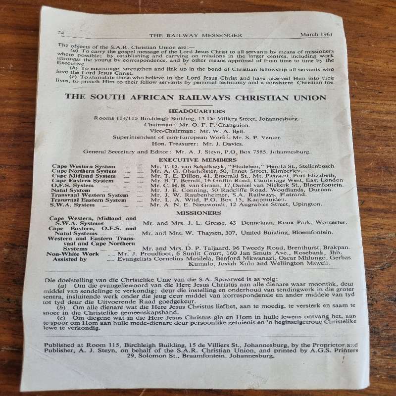 Die Spoorwegbode / The Railway Messenger - 1961 - 24 page booklet
