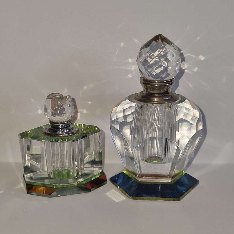 2 x Crystal Perfume Bottles - Just Beautiful!!! One glass dipper broke off - see pictures
