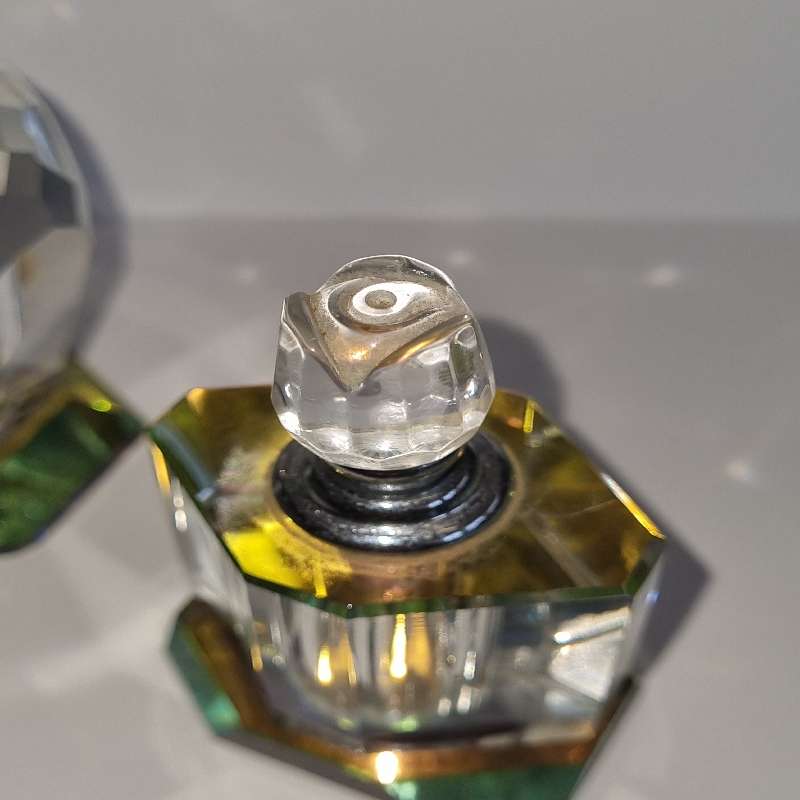2 x Crystal Perfume Bottles - Just Beautiful!!! One glass dipper broke off - see pictures