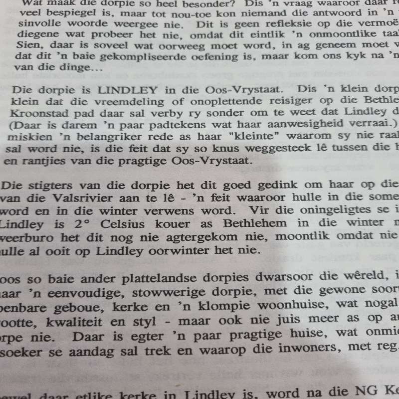 Daardie heel besondere dorpie....  Lindley
