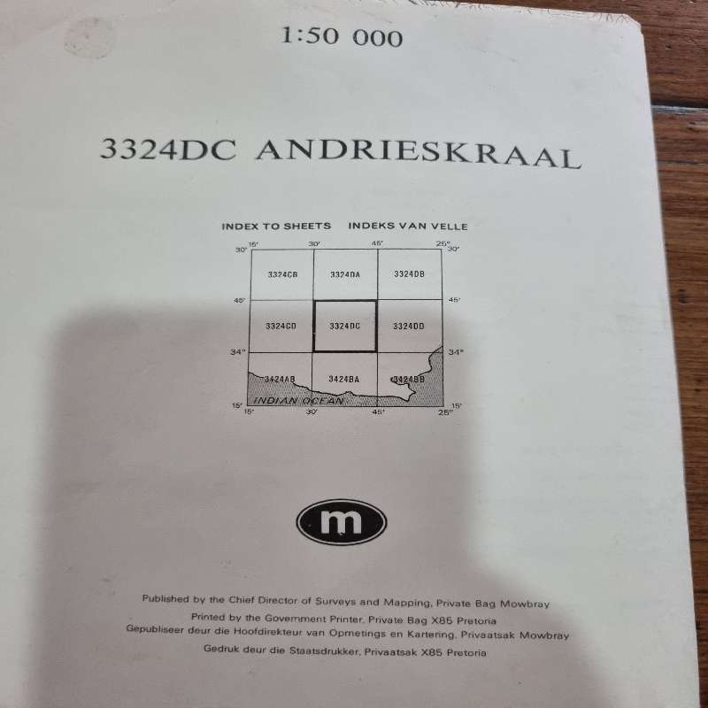 Vintage Andrieskraal Topographical Map - Scale 1:50 000 - 3324DC Andrieskraal
