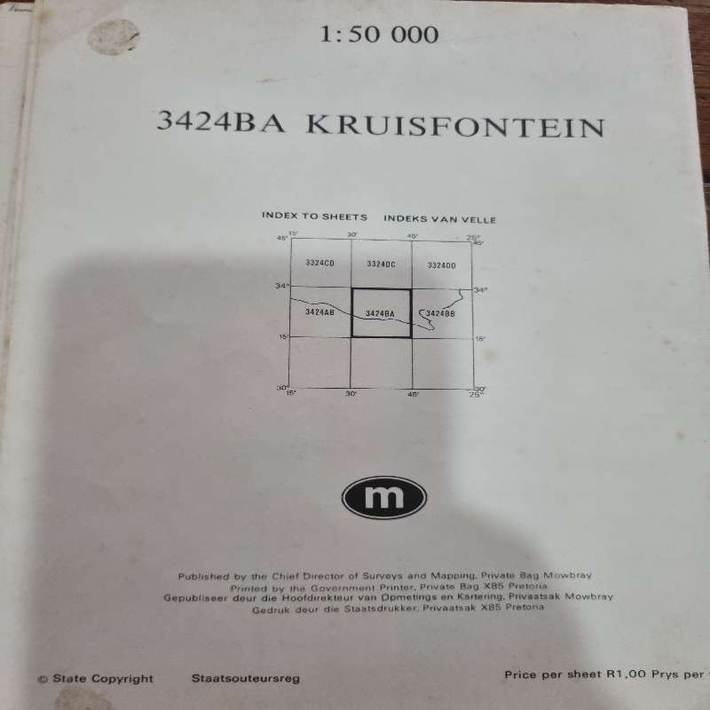 Vintage Kruisfontein Topographical Map - Scale 1:50 000 - 3424BA Kruisfontein