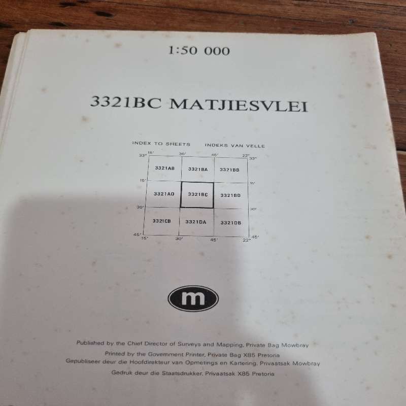 Vintage Matjiesvlei Topographical Map - Scale 1:50 000 - 3321BC Matjiesvlei