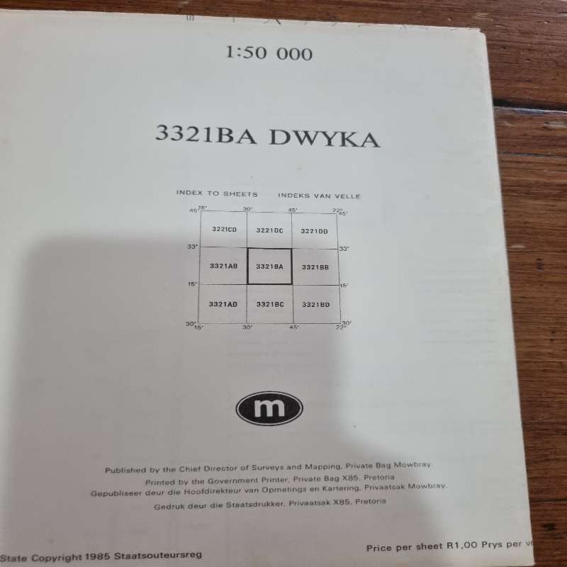 Vintage Dwyka Topographical Map - Scale 1:50 000 - 3321BA Dwyka