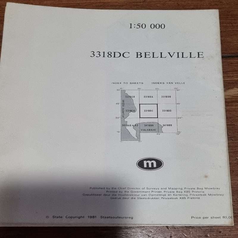 Vintage Bellville Topographical Map - Scale 1:50 000 - 3318DC Bellville